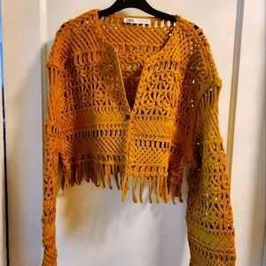 Zara Mustard Yellow Crochet Sweater